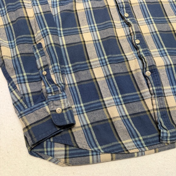 Timberland Men's Medium Flannel Shirt Blue / Beige Plaid 100% Cotton Workwear - Picture 9 of 16